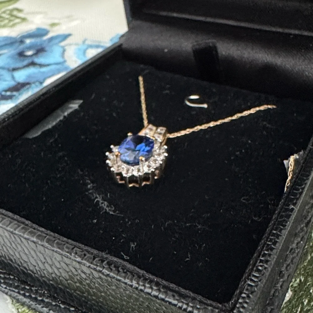 10K Gold Necklace with Blue Sapphire-Color Pendant